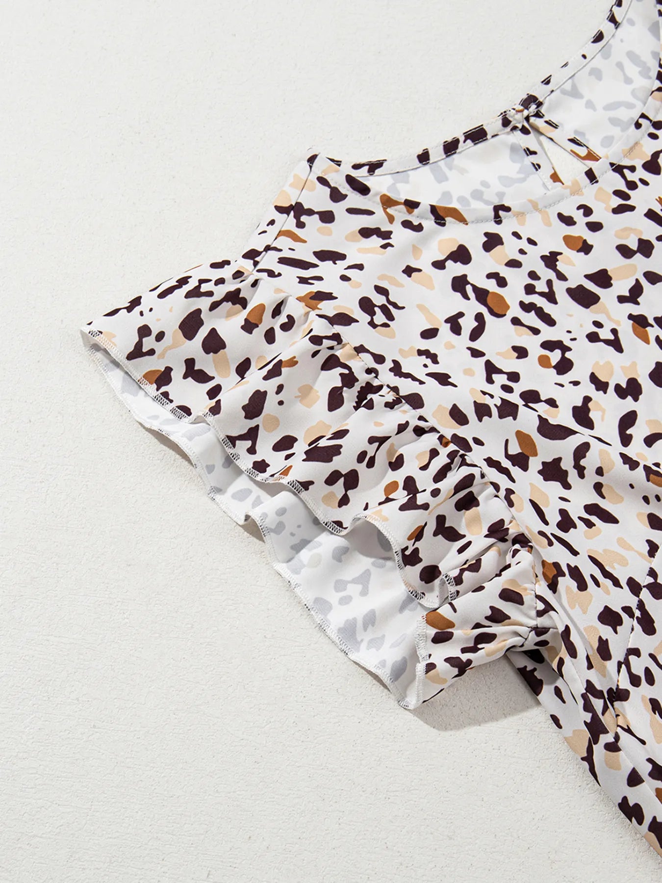 Leopard Ruffled Flutter Sleeve Keyhole Back Mini Dress.
