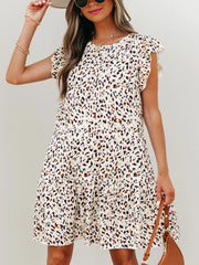 Leopard Ruffled Flutter Sleeve Keyhole Back Mini Dress.