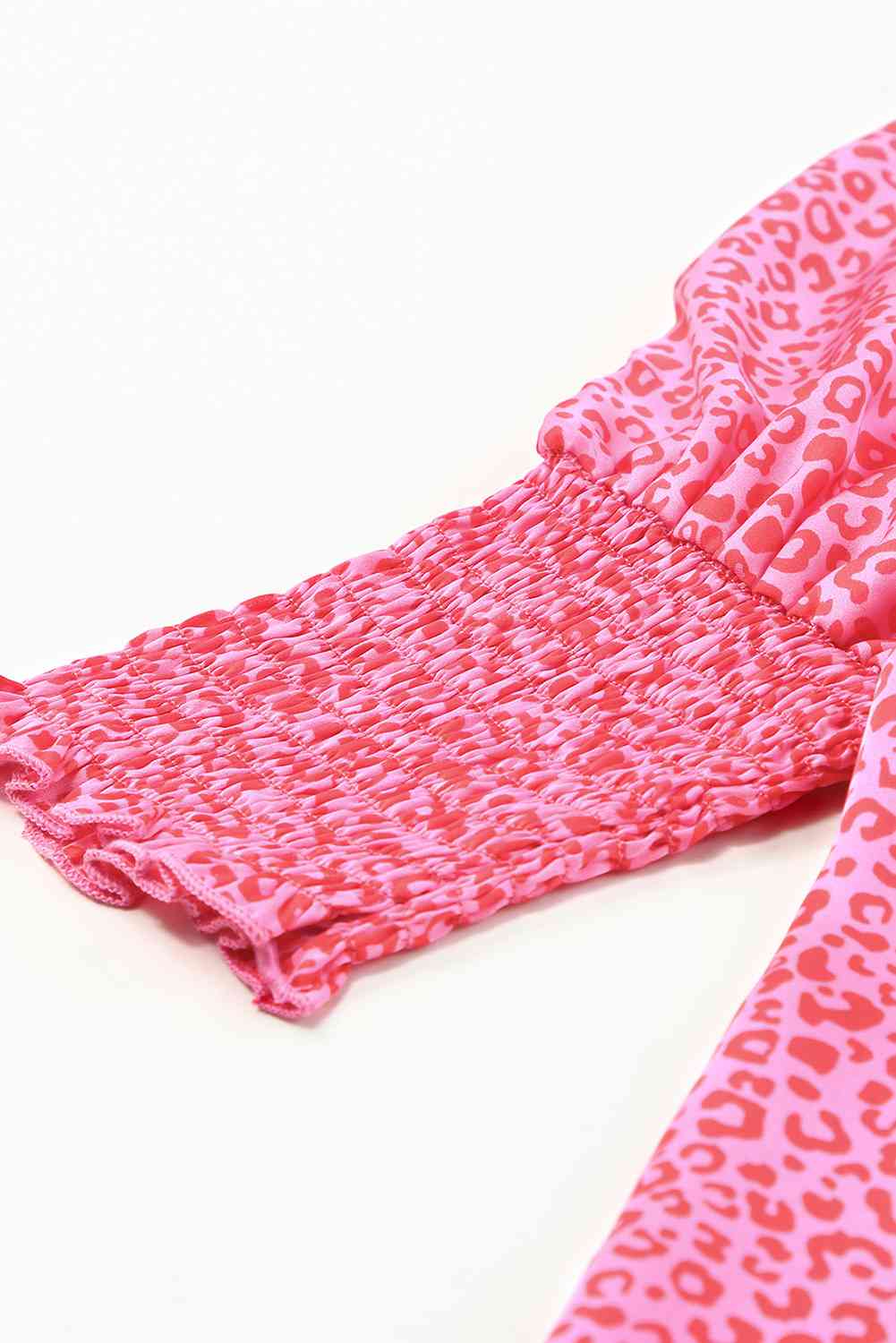 Leopard Smocked Flounce Sleeve Blouse.