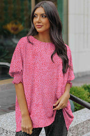Leopard Smocked Flounce Sleeve Blouse.