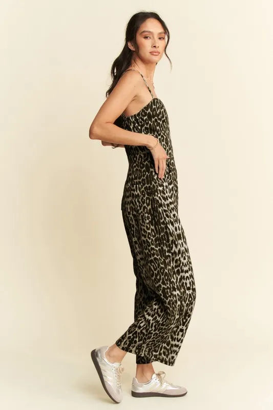 Leopard Spaghetti Straps Wide Leg Jumpsuit