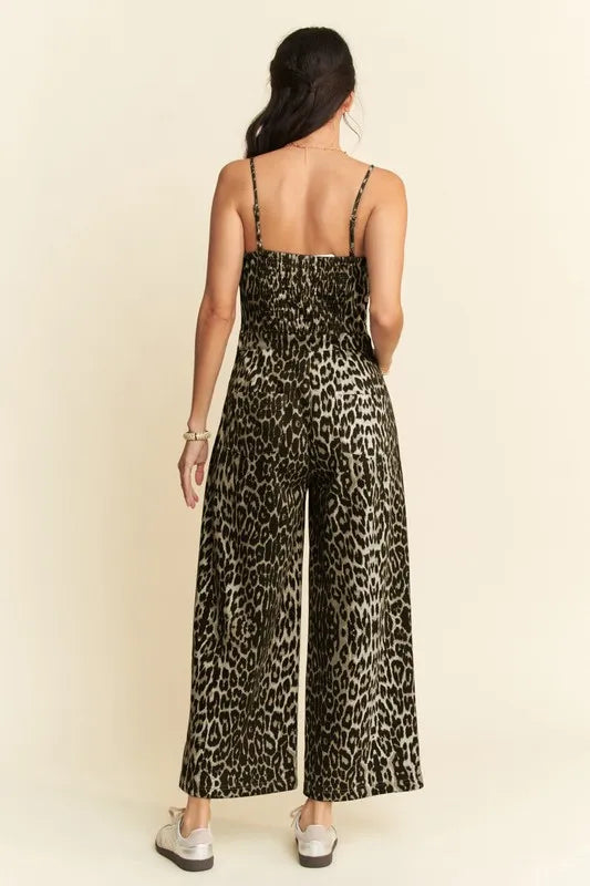 Leopard Spaghetti Straps Wide Leg Jumpsuit