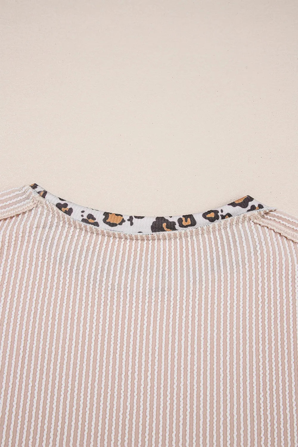 Leopard Trim Round Neck Ribbed T-Shirt.