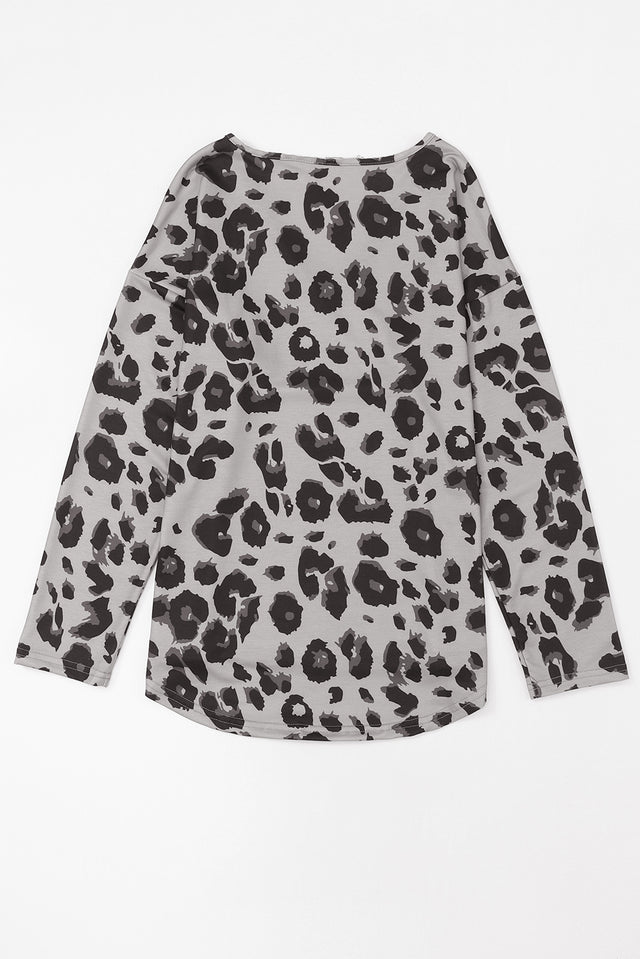 Leopard V-Neck Dropped Shoulder Blouse.