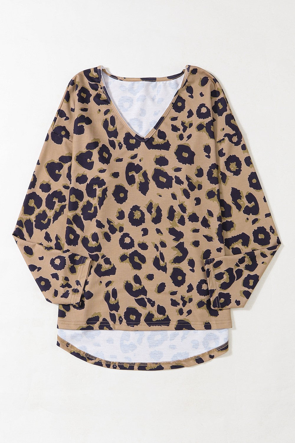 Leopard V-Neck Dropped Shoulder Blouse.