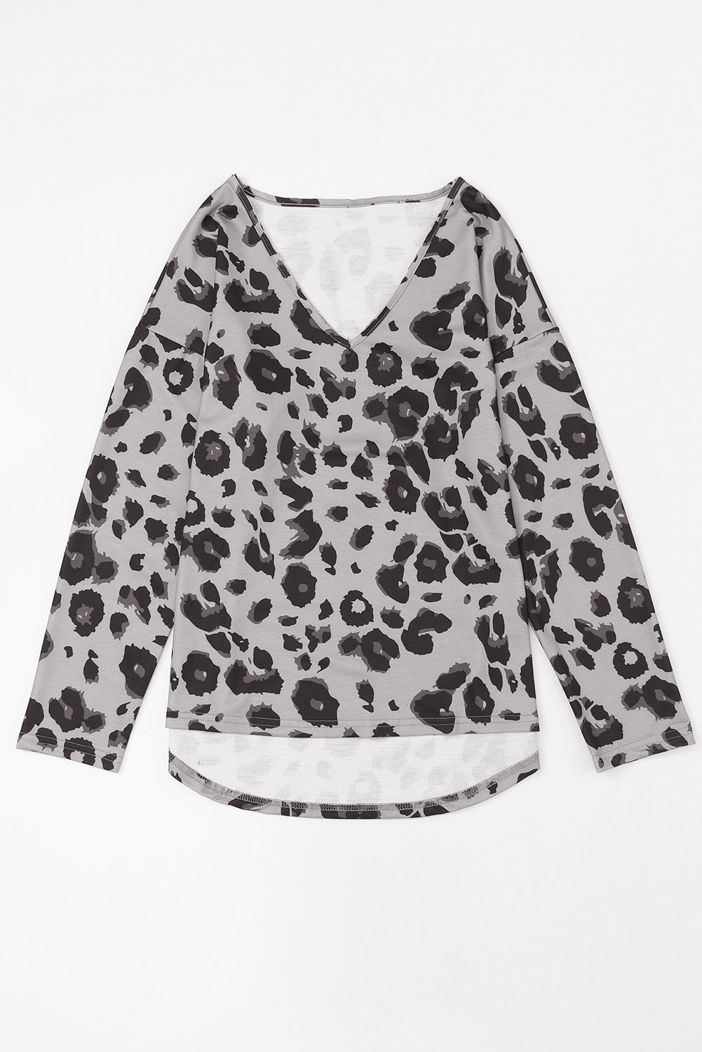 Leopard V-Neck Dropped Shoulder Blouse.