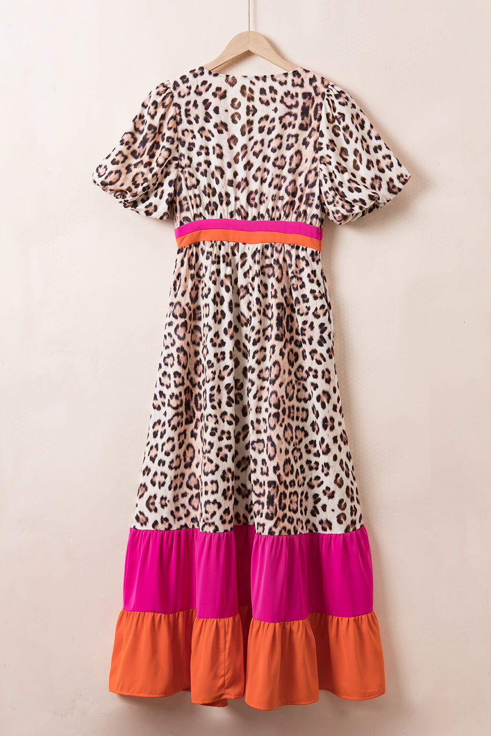 Plus Size Leopard V-Neck Half Sleeve Maxi Dress.