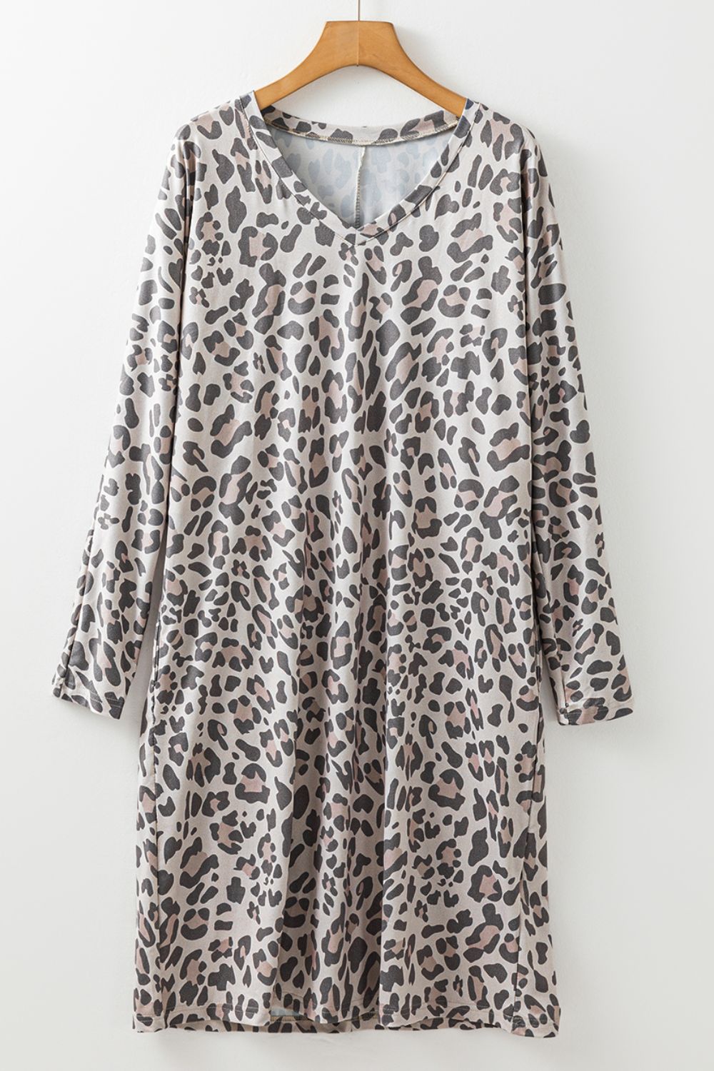 Leopard V-Neck Long Sleeve Dress.