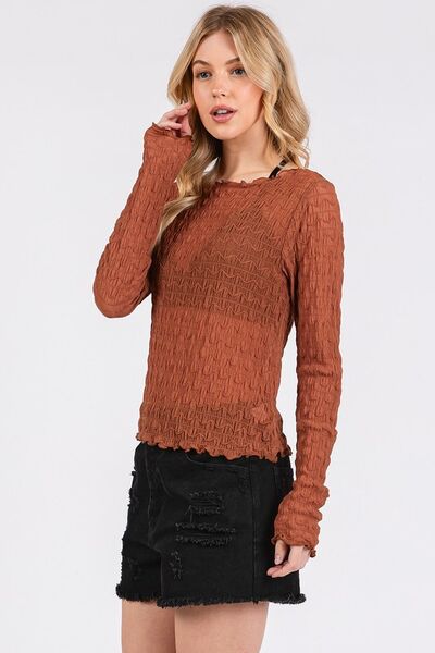 Mittoshop Lettuce Hem Boat Neck Long Sleeve Blouse.