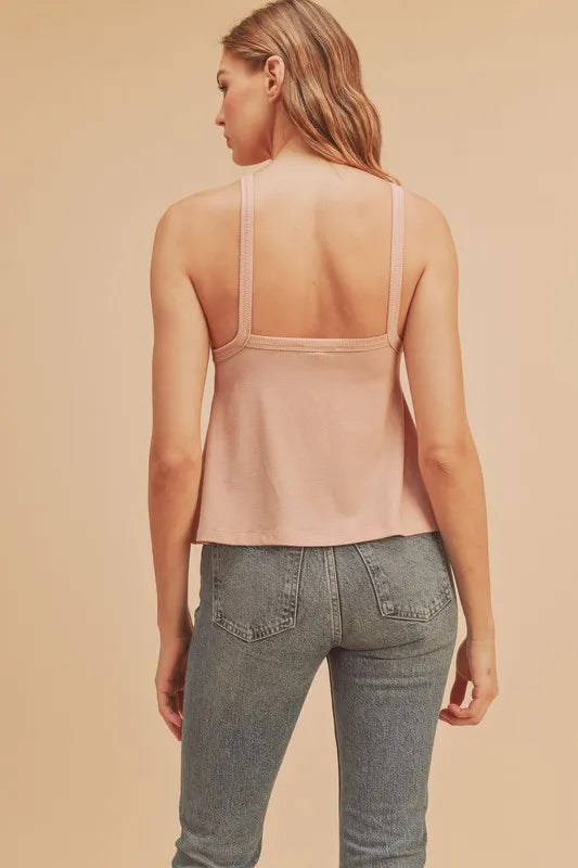 Lightweight ribbed tank, opaque and slightly stretchy.