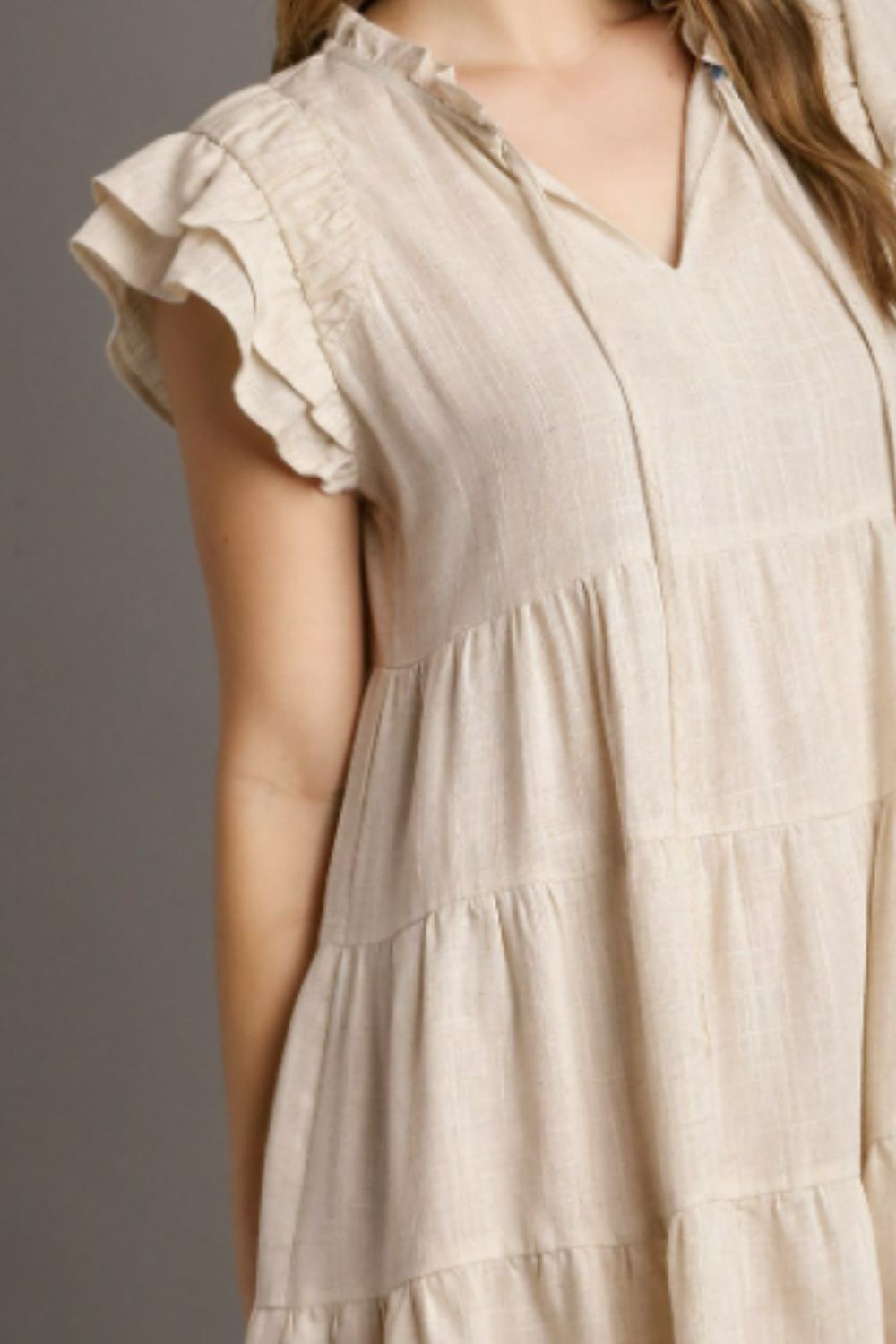Umgee Plus Size Linen A-line Tiered Mini Dress.