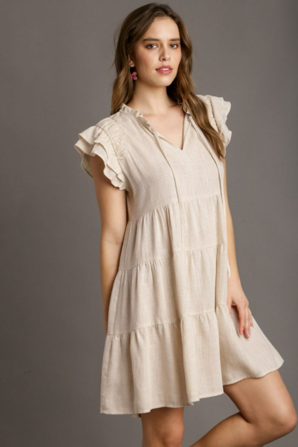 Umgee Plus Size Linen A-line Tiered Mini Dress.