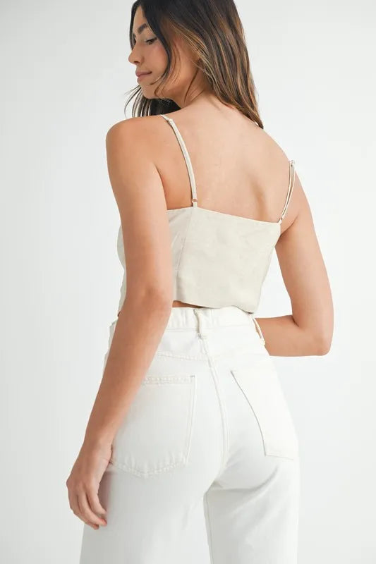 Linen mix button down tank top.