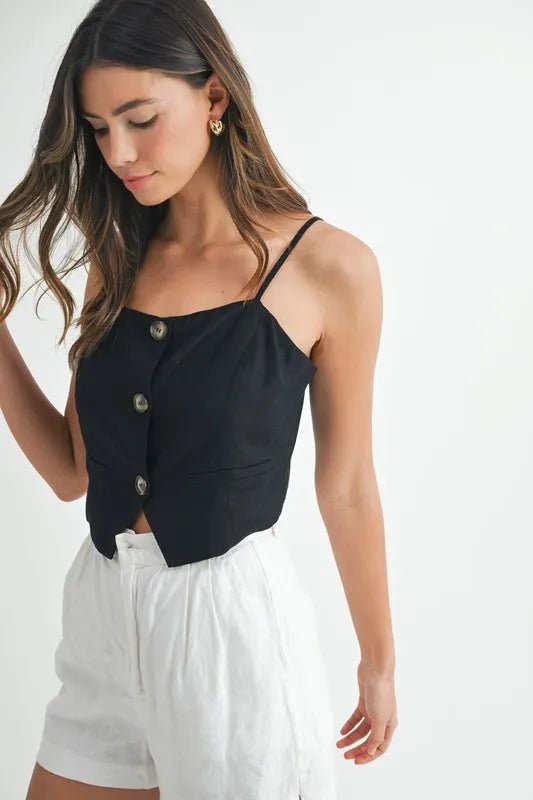 Linen mix button down tank top.
