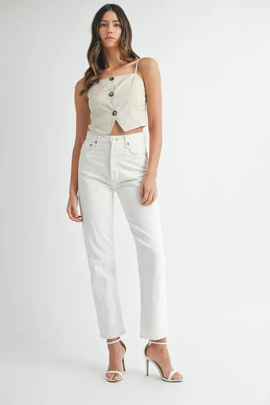 Linen mix button down tank top.