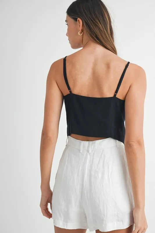 Linen mix button down tank top.