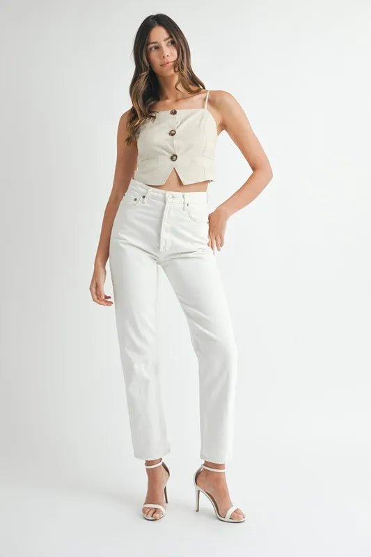Linen mix button down tank top.