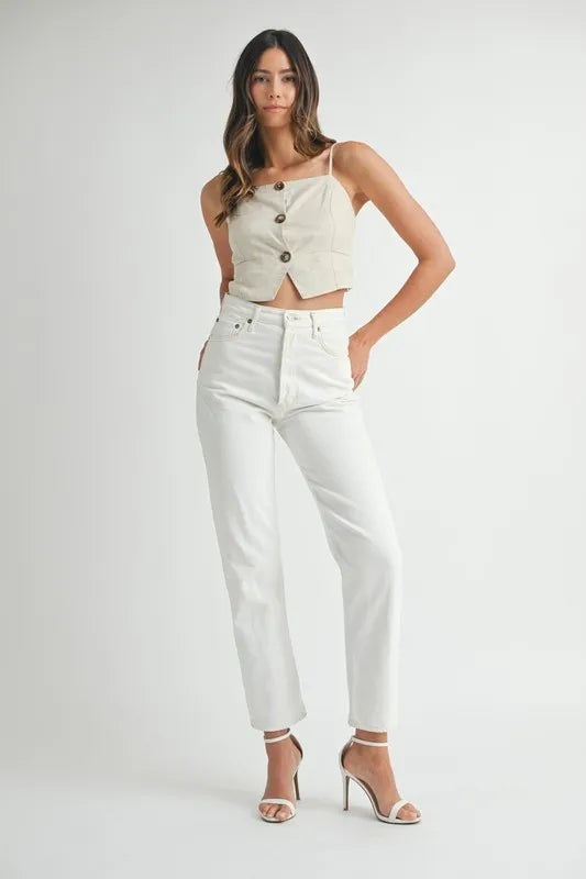 Linen mix button down tank top.