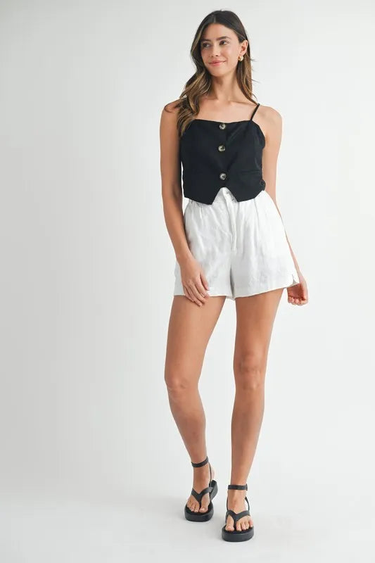 Linen mix button down tank top.