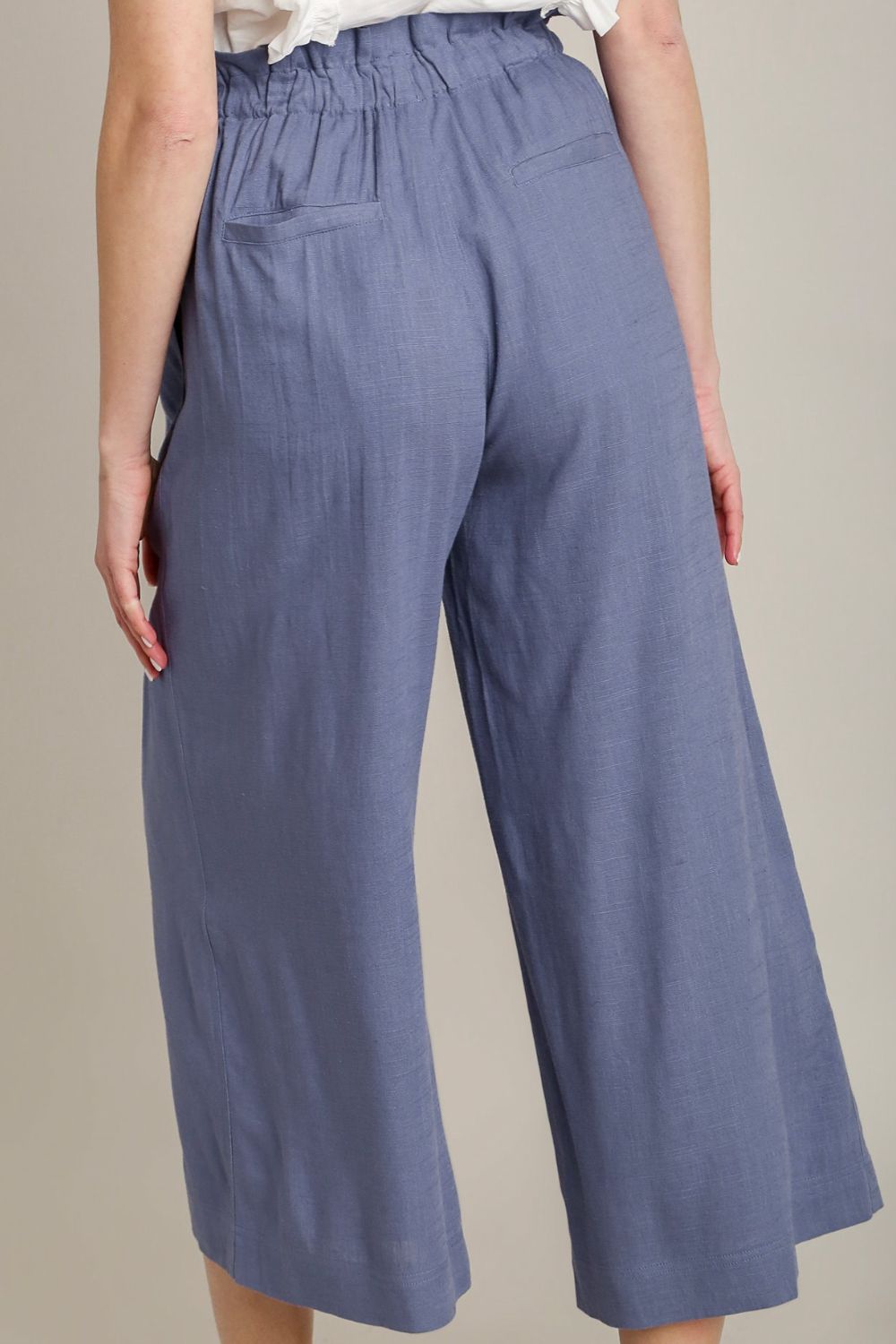 Linen wide fit pants with drawstring plus size, with paperbag waist and pockets, opaque.