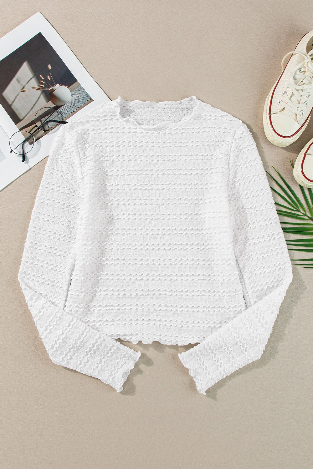 Long Sleeve Jacquard Slim Top.
