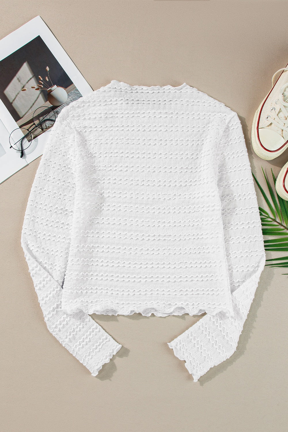 Long Sleeve Jacquard Slim Top.