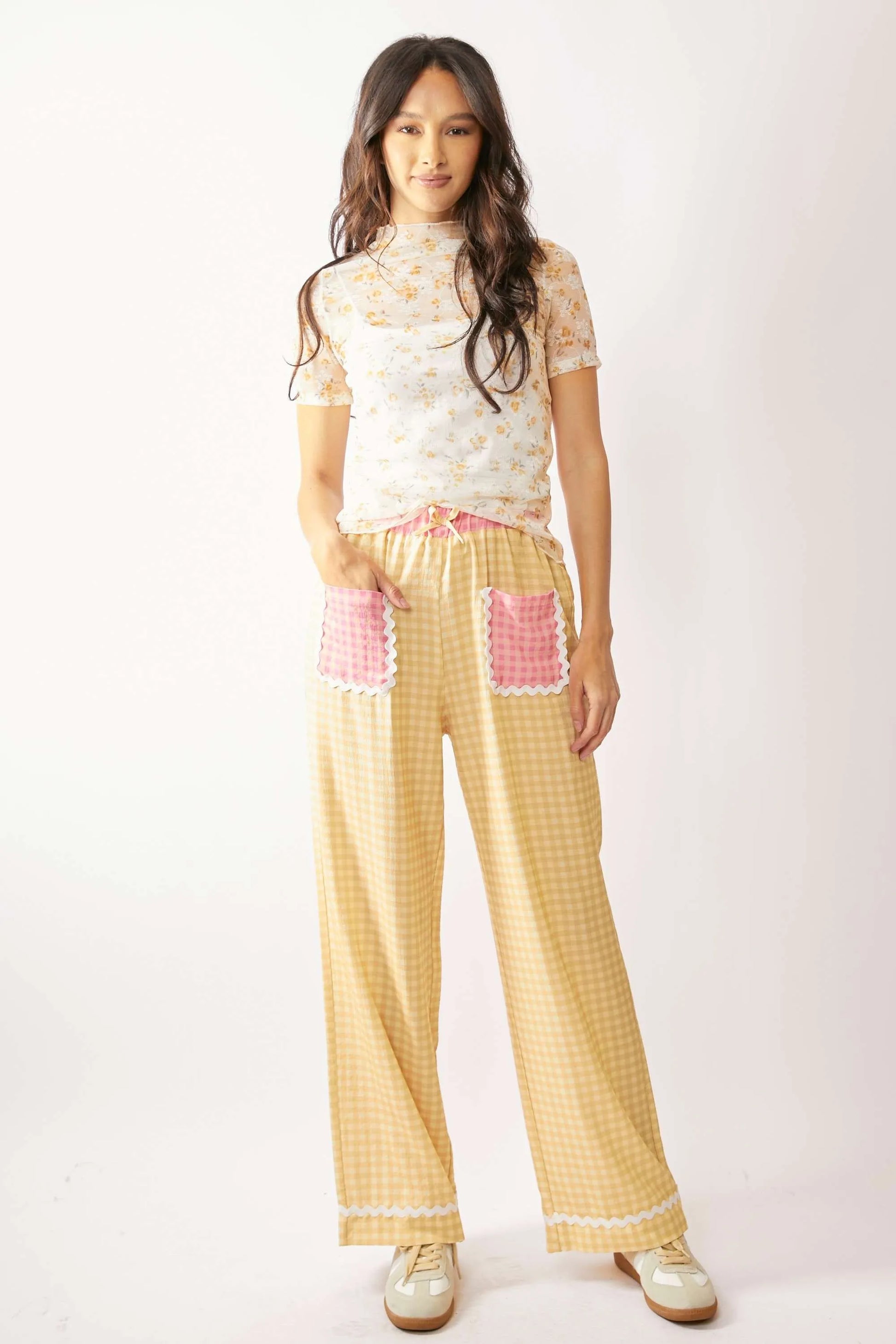 Davi Dani Loose Turtle Neck Lace Mesh Lace Sheer Top.