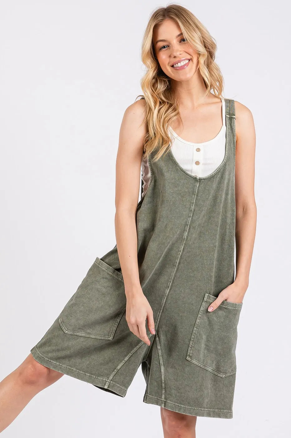 Low Scoop Neck Tank Washed French Terry Romper