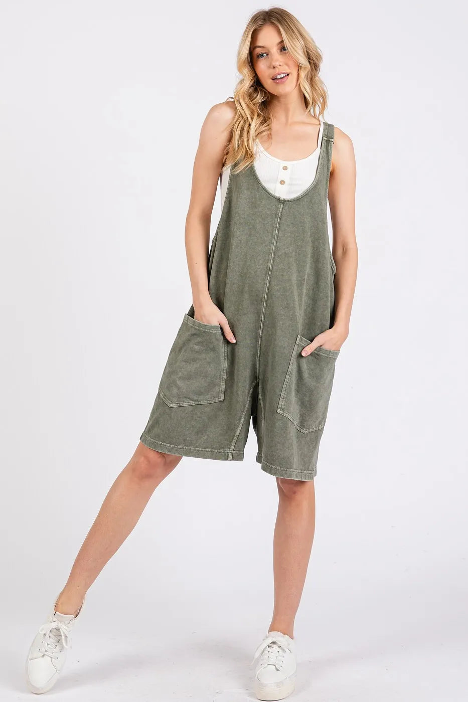 Low Scoop Neck Tank Washed French Terry Romper