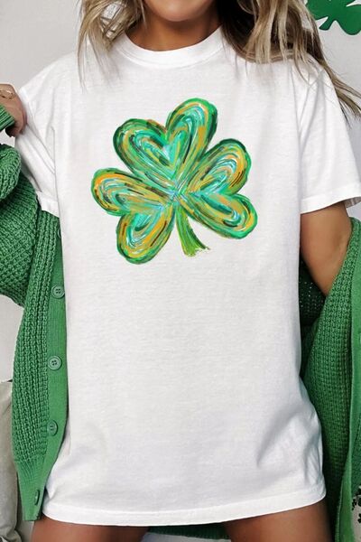 Lucky Clover Round Neck Short Sleeve T-Shirt