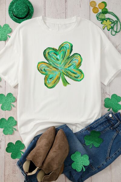 Lucky Clover Round Neck Short Sleeve T-Shirt