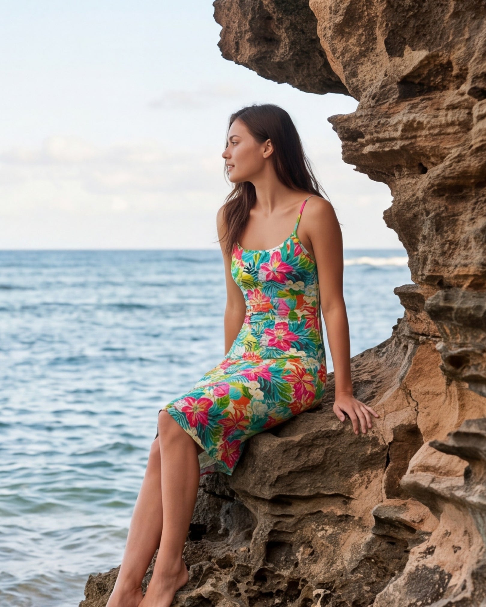 Womens Bodycon Midi Dress - Sun & Sea Breeze