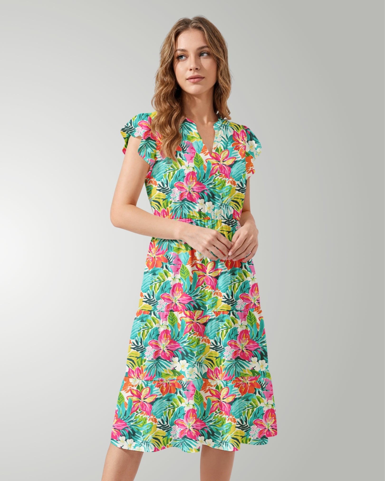 Tiered Midi Dress - Sun & Sea Breeze