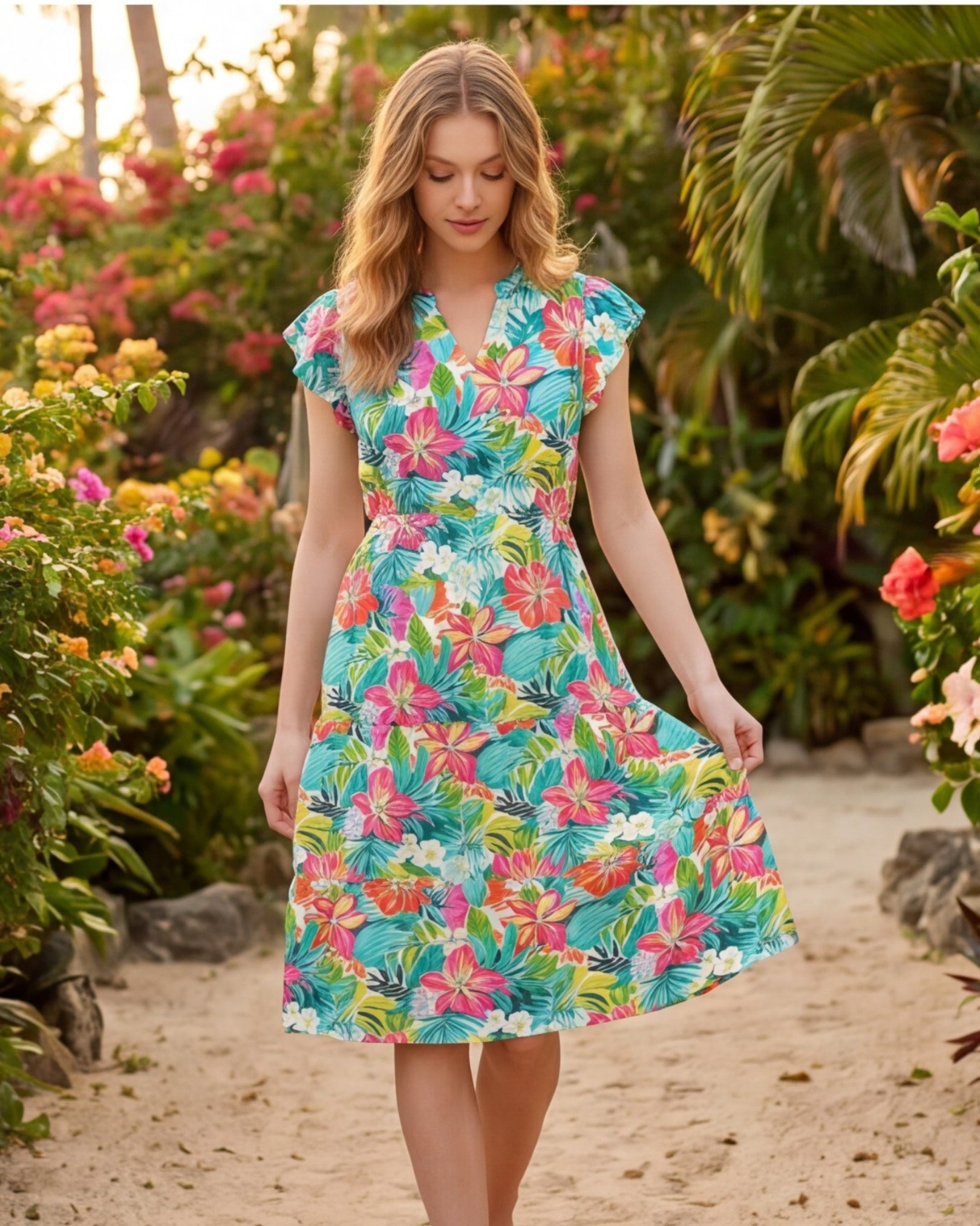 Tiered Midi Dress - Sun & Sea Breeze