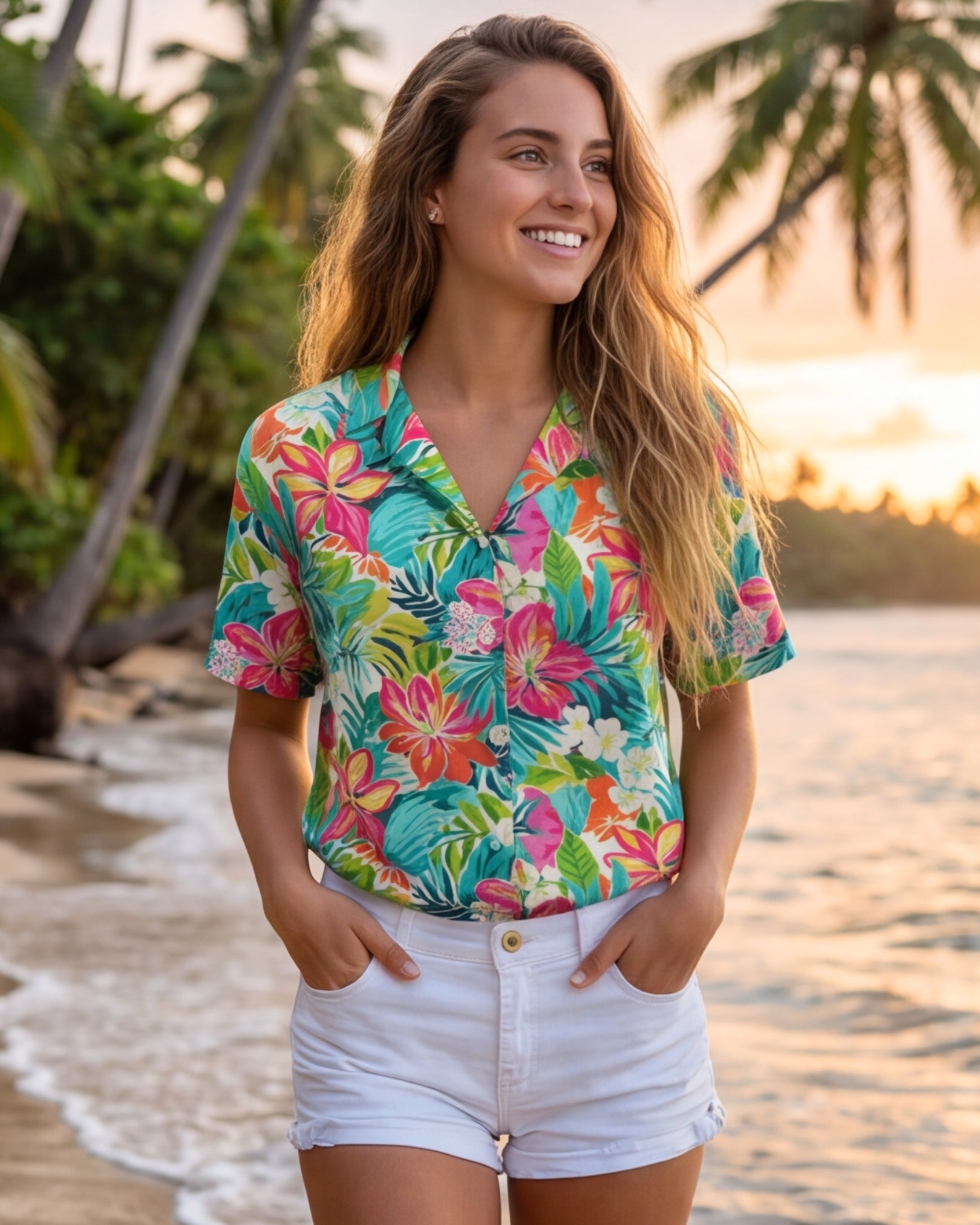 Womens Hawaiian Shirt - Sun & Sea Breeze