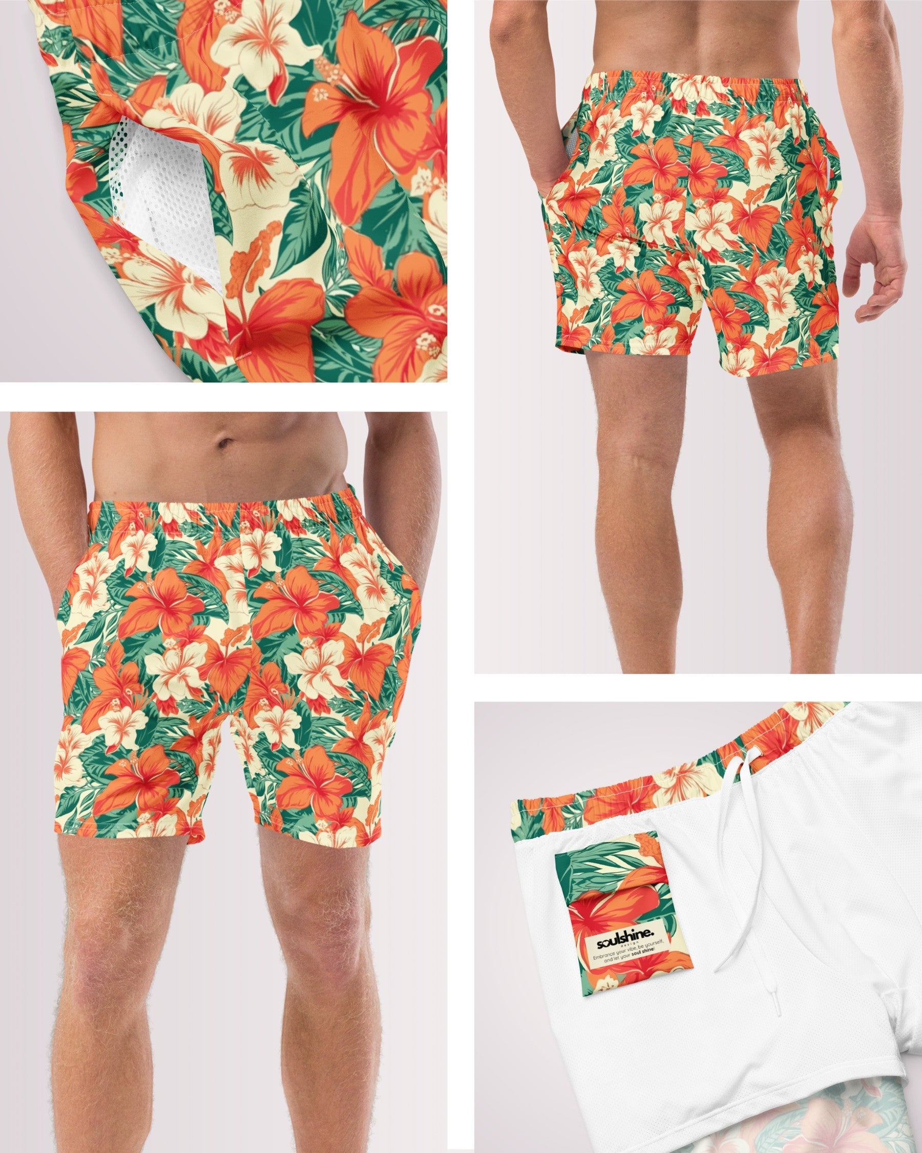 Mens Swim Trunks - Tropical Hawaiian II