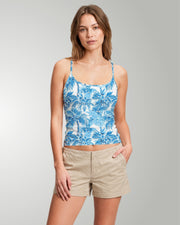 Womens Crop Cami Tank - Blue Palms