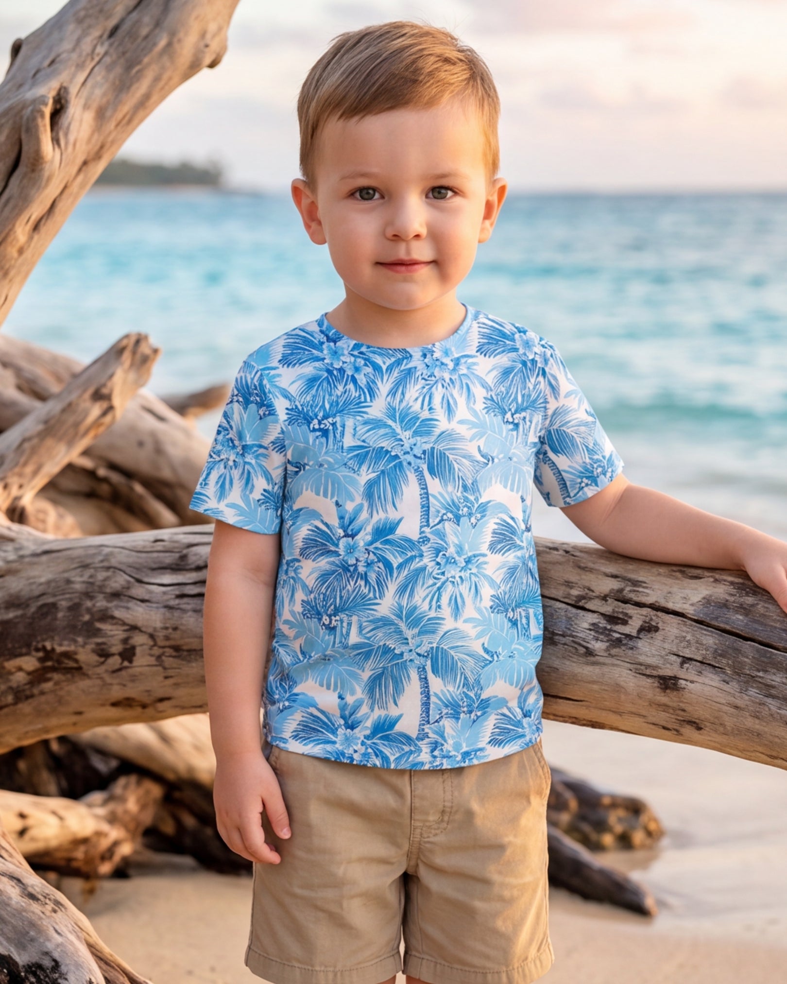 Childs Hawaiian Tee - Blue Palms