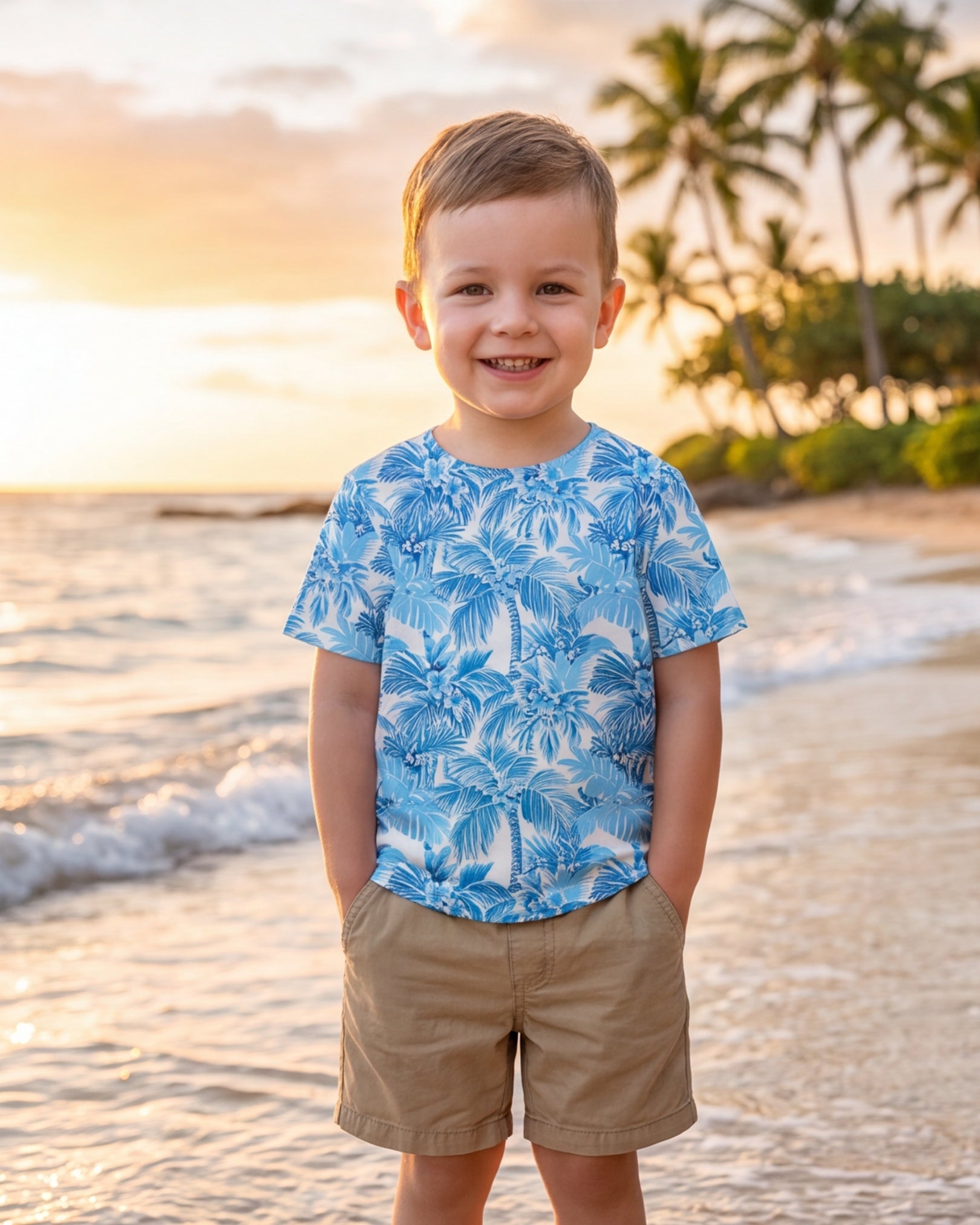 Childs Hawaiian Tee - Blue Palms