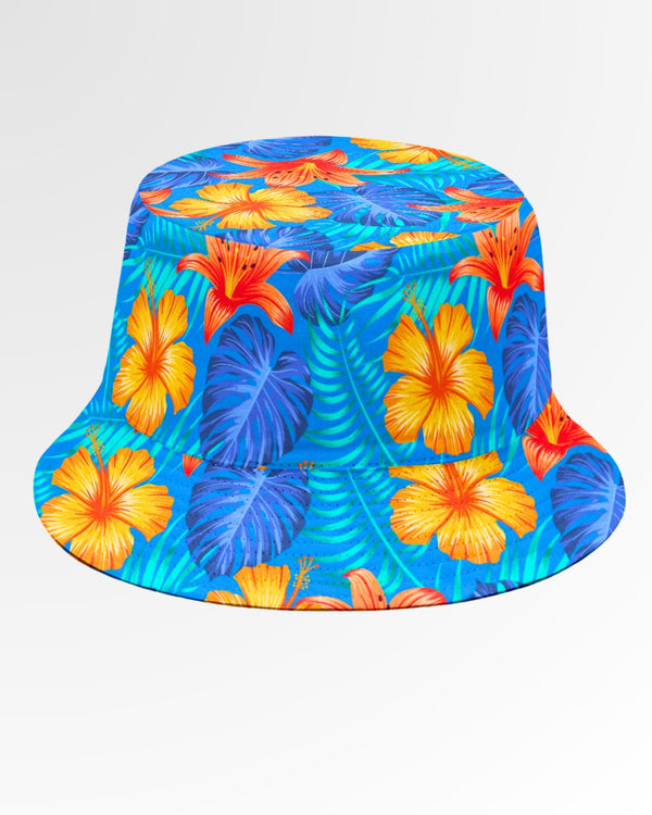 Bucket Hat - Bright Blue & Orange Tropical Floral
