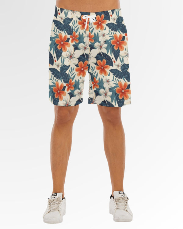 Mens Beach Shorts - Retro Tropical Floral