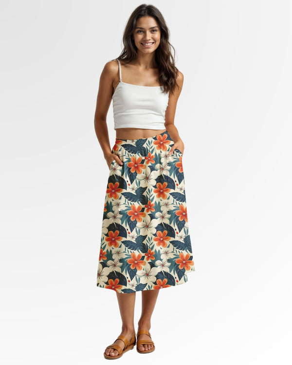 Midi Skirt - Retro Tropical Floral