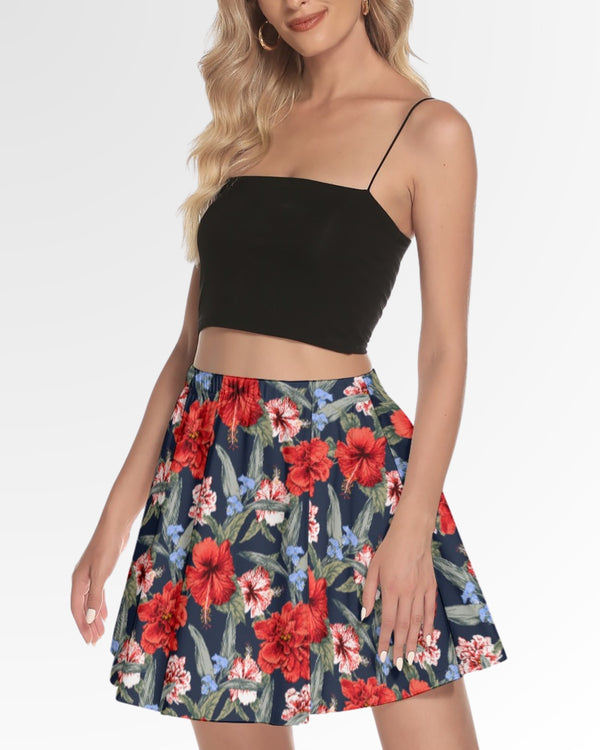 Skater Skirt - Red Tropical Hibiscus Floral