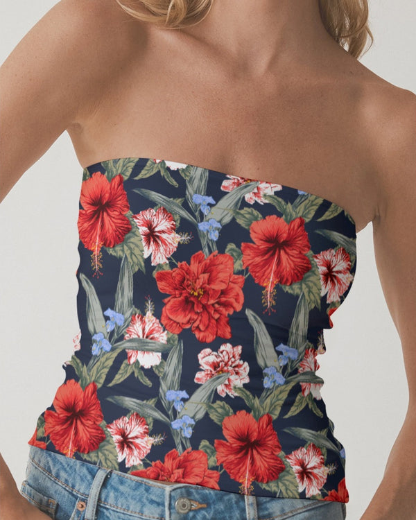 Tube Top - Red Tropical Hibiscus Floral