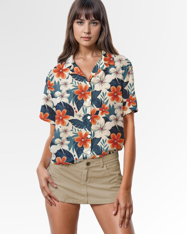 Womens Hawaiian Shirt - Retro Tropical Floral