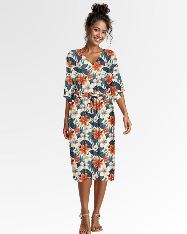 Wrap Kimono Dress - Retro Tropical Floral