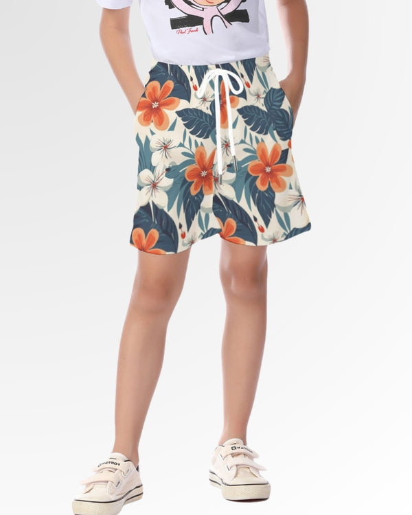 Youth Beach Shorts - Retro Tropical Floral