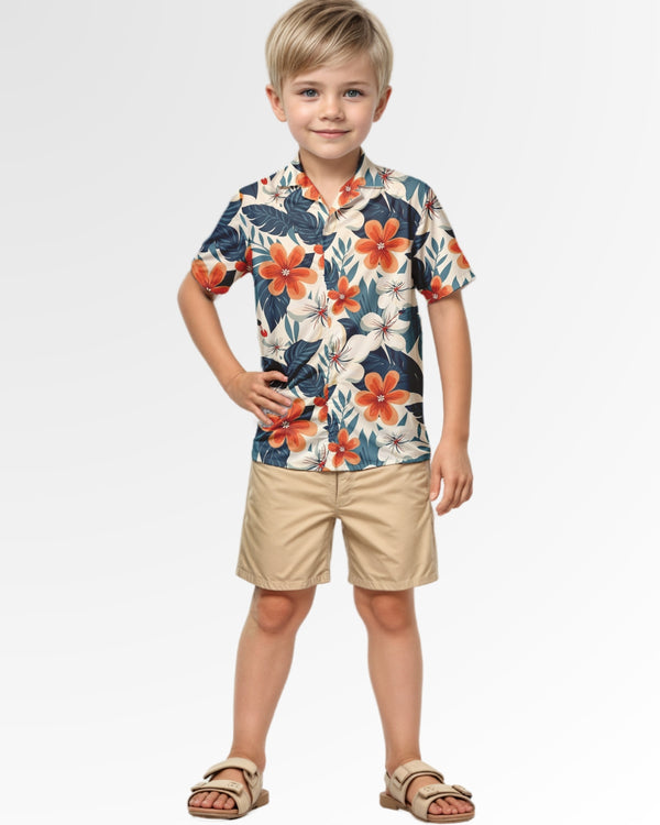 Youth Hawaiian Shirt - Retro Tropical Floral