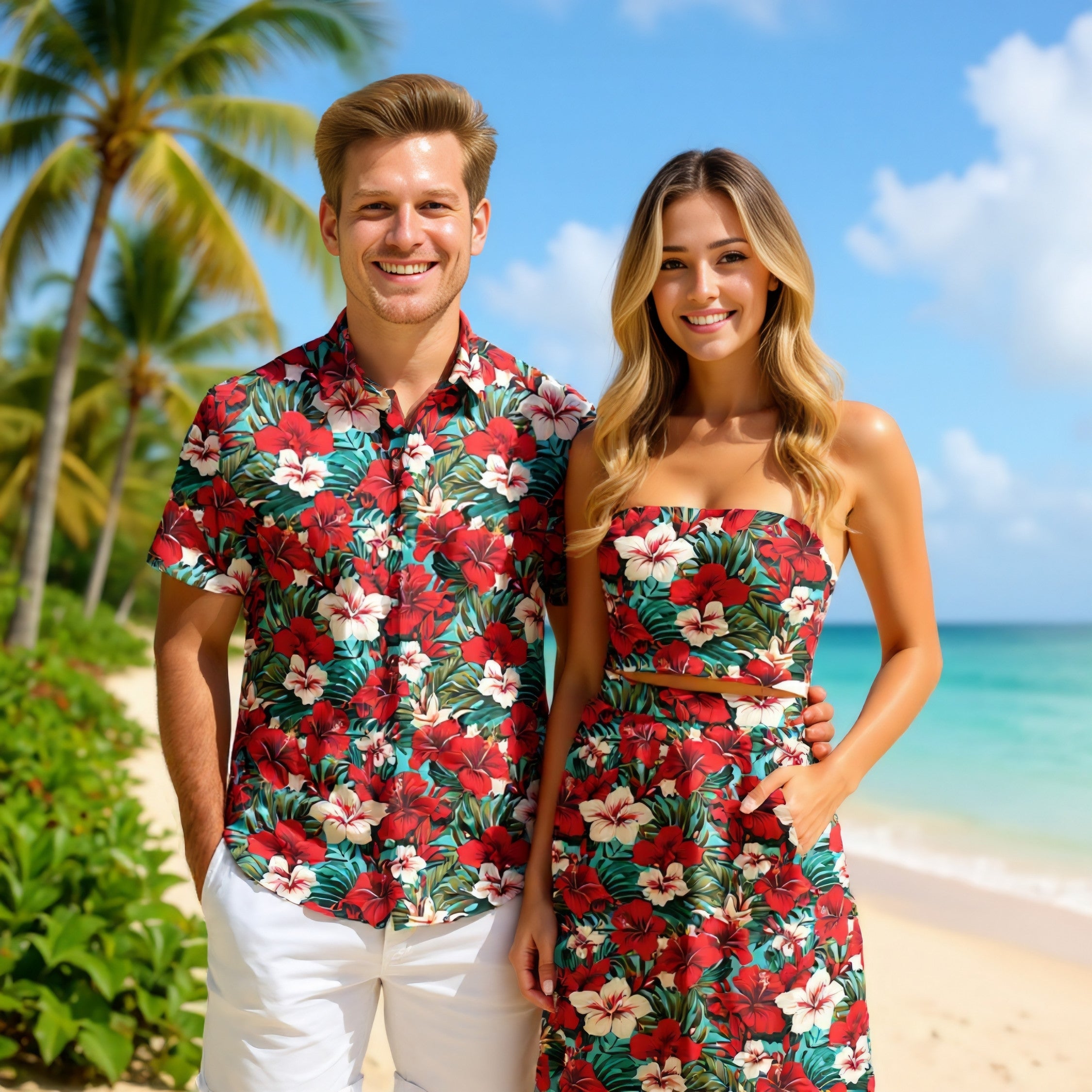 Matching Couples Outfits - Red Hawaiian II