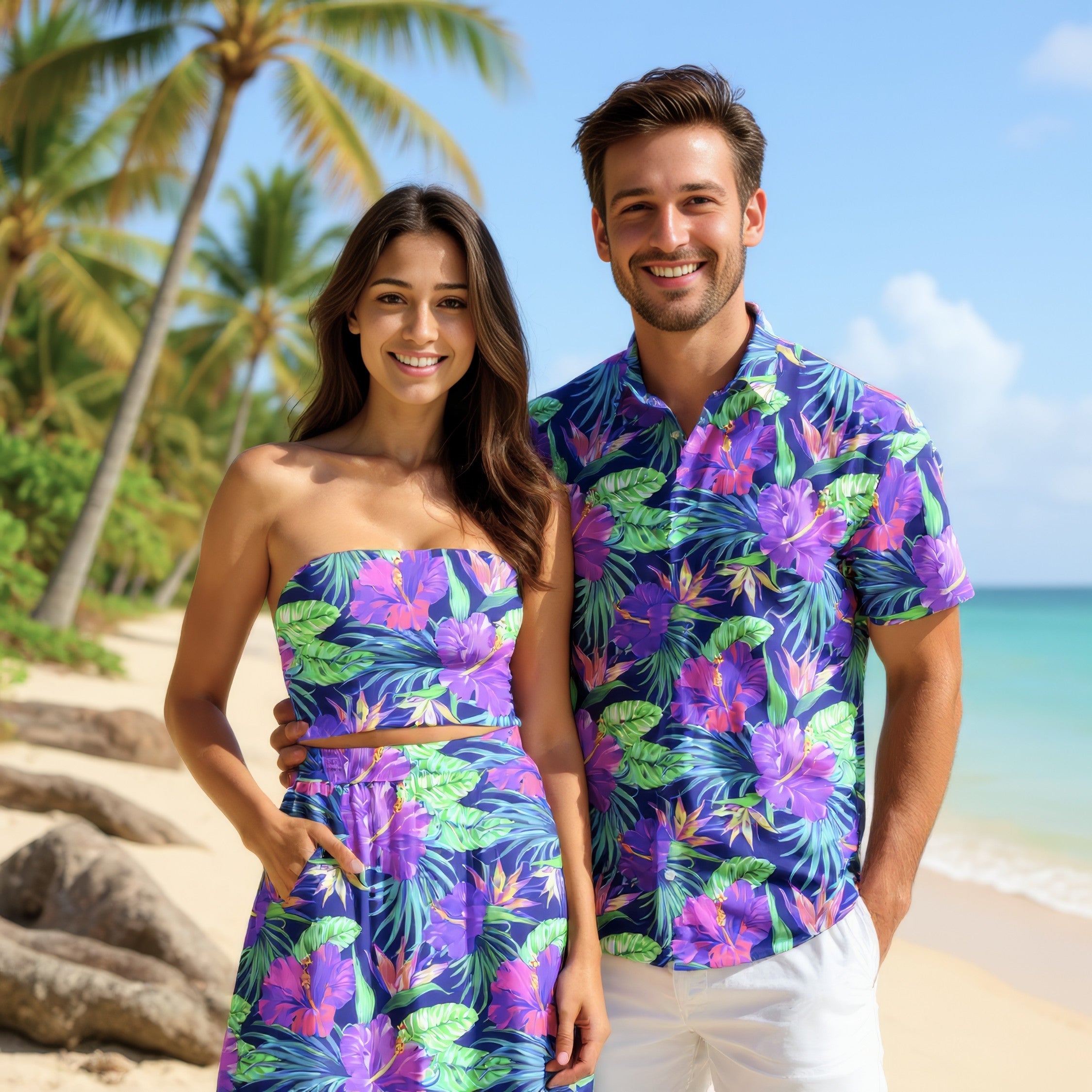 Matching Couples Outfits - Purple Hawaiian IV